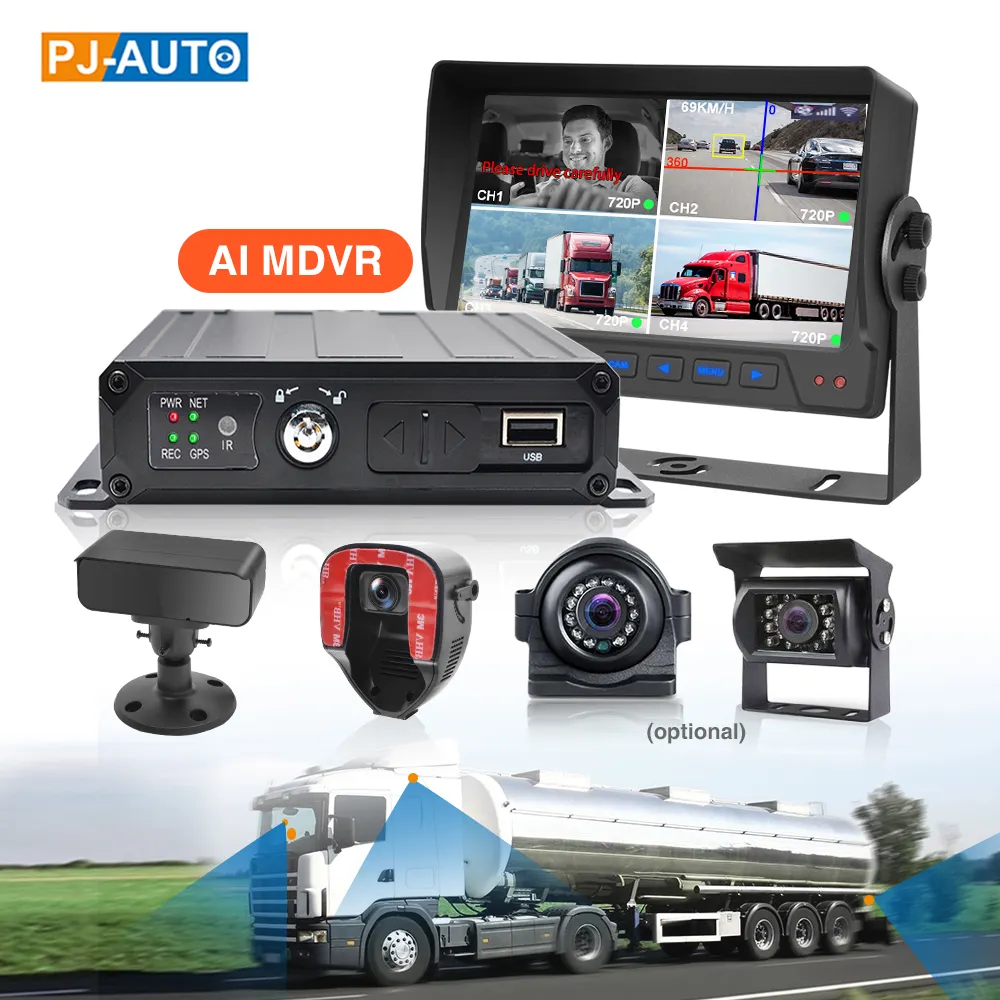 PJAUTO AI Inteligente 4-CH AHD MDVR Sistema com ADAS LDW DMS Câmera DVR Monitoramento Do Motorista e BSD para caminhão ônibus SUV