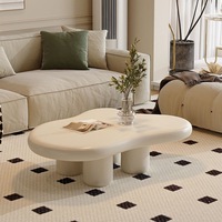 Table basse moderne en bois massif durable et multifonctionnelle, design nuage ondulé blanc crème, pour salon