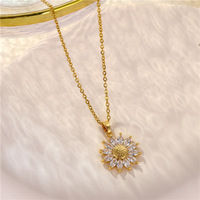 Nouveau produit 2025 – Collier pendentif botanique en acier titane plaqué or 18 carats avec fleur de tournesol et zirconium pour femme – Fournisseur de bijoux de mode