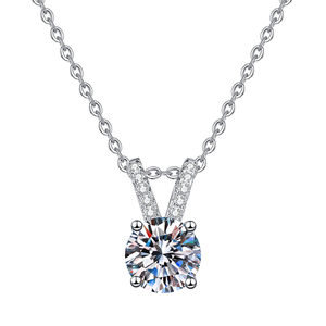 Stylever F0088 Collier Pendentif Moissanite Certifié 1CT Forme Classique Chaîne Maille/Catena Plaqué Or Sertissage Griffe Style Tendance Véritable - Product Image 1