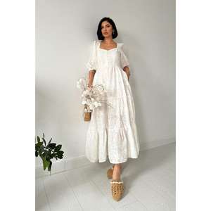 เดรสทรงเอปักลายสีขาว คอทรงโอ เอวธรรมชาติ ผ้าทอ ระบายอากาศได้ดี เหมาะสำหรับใส่ในชีวิตประจำวัน - Product Image 4