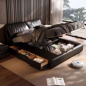 Cama Tapizada <span class=keywords><strong>de</strong></span> Lujo Ligero, Moderna y Minimalista, con Cabecero <span class=keywords><strong>de</strong></span> Cuero <span class=keywords><strong>de</strong></span> Grano Superior y Estructura <span class=keywords><strong>de</strong></span> Roble, Ecológica y <span class=keywords><strong>de</strong></span> Alta Gama - Product Image 1