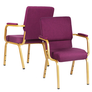 Silla de Iglesia de Tela de Alta Calidad al por Mayor, Diseño Apilable, Resistente al Fuego, con Reposabrazos de Metal Morado, Ecológica, Comercial - Product Image 6