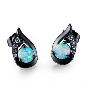 Boucles d'oreilles clous Blaike en opale de feu blanche pour femme, style vintage, couleur or rose noir et argent, ailes d'ange mignonnes en laiton, pour fiançailles et fêtes - Product Image 6