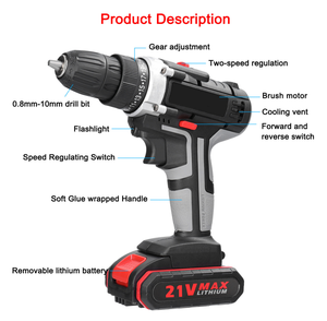 Perceuse <span class=keywords><strong>sans</strong></span> <span class=keywords><strong>fil</strong></span> rechargeable 21v avec logo personnalisé, perceuse électrique <span class=keywords><strong>sans</strong></span> balais alimentée par batterie au lithium - Product Image 2