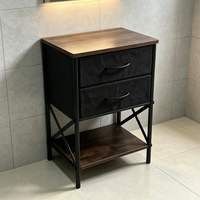 Table de chevet industrielle vintage avec 2 tiroirs en tissu gris foncé, coffre de rangement, plateau en bois et étagère ouverte pour la maison, le bureau ou la chambre