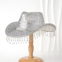 Chapeau de cowboy bohème western à paillettes, noir, avec franges en strass, pour festival de musique gothique, chapeaux de fête personnalisés pour femmes, vente en gros