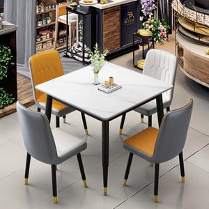 <span class=keywords><strong>Table</strong></span> de salle à manger carrée en ardoise moderne <span class=keywords><strong>et</strong></span> durable avec design en métal élégant pour la maison, la boutique de thé, l'hôtel ou la réception/négociation de loisirs - Product Image 6