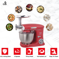 Robot pâtissier électrique multifonctionnel en acier inoxydable 6,5 L avec crochet pétrisseur et tête inclinable pour la cuisson du pain et des gâteaux