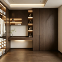 Meuble de rangement polyvalent et moderne en contreplaqué avec tiroirs coulissants intégrés et robinet d'évier pour l'organisation de toute la maison