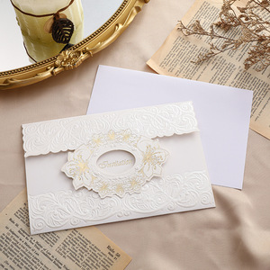 Fabricante de invitaciones de boda de alta gama estilo europeo, tarjetas de invitación bicolor con corte láser y grabado en oro. - Product Image 5