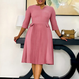 Plus Size Fashion Dress for Women, Solid Color, 3 4 Sleeve, Pleated Design, African Style, Cross Border <strong>Clothing</strong>, Wholesale - Product Image 2