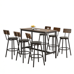 Ensemble de table haute Db Pub, 7 pièces, mobilier de bar industriel, structure métallique rectangulaire, chaises en cuir PU pour la maison et la cuisine - Product Image 1