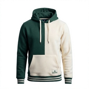 Herren Grün-Creme Zweifarbiger Hoodie Übergroßer Colorblock Pullover Sweatshirt Streetwear Fleece Kapuzenpullover Maßanfertigung OEM - Product Image 1