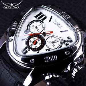 Montre automatique mécanique JARAGAR, heures, date, <span class=keywords><strong>semaine</strong></span>, bracelet en cuir, nouveau design, boîtier géométrique triangulaire, montres de sport - Product Image 3