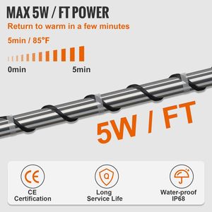 สายเคเบิลความร้อน18ฟุต5W/FT สำหรับทำท่อ120V เทปป้องกันความร้อนสำหรับท่อพลาสติกท่อพีวีซีโลหะ - Product Image 3