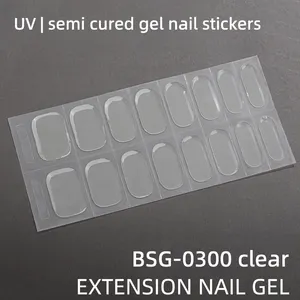 Nuevo diseño de gel UV Venta caliente Envolturas semicuradas Color sólido artificial Cubierta completa Uñas de gel semicuradas