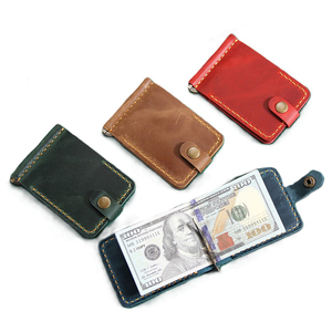 Men's Brown Vintage Retro Moneyclip Wallet Genuine Cowhide Credit Card Holder Crazy Horse Leather Money Clip Minimalist Wallets - Product Image 1