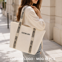 Tas Belanja Besar Kanvas Katun Desainer Ramah Lingkungan dengan Logo Custom untuk Wanita