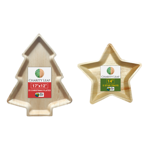 Set Natalizio - Vassoi in Foglie di Palma Naturale 17x12 cm con Albero e Stella 14 cm - Product Image 4