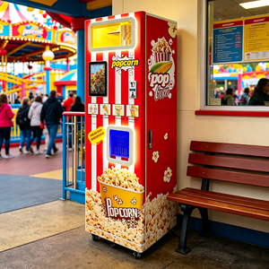 Máquina expendedora de palomitas de maíz con pantalla táctil de 32 pulgadas, pago automático con monedas, billetes y código QR, dispensador de palomitas de maíz frescas totalmente automático para centros comerciales y salas de juegos. - Product Image 1