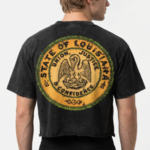 Men's Regular Fit Formal Knitted T-Shirt <b>Black</b> Cotton Vintage Louisiana State Seal Print Front Logo Short Sleeve <b>Turtleneck</b> - Product Image 6