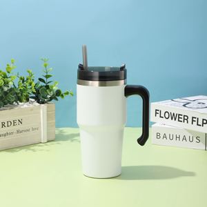 Family Travel Essential 30oz Stainless Steel Vacuum Insulated Car <b>Tumbler</b> <b>With</b> Handle <b>Straw</b> Flip Lid - Product Image 2