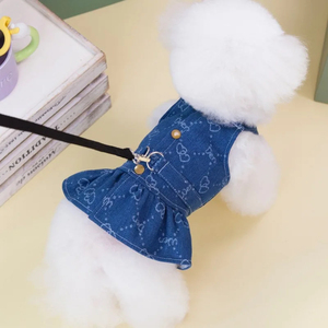 Small Dogs Clothes <strong>Designer</strong> Luxury <strong>Puppy</strong> Summer Clothes Girls Cat Dresses Love Jeans <strong>Harness</strong> Vest Denim Dress One Piece S-XXL - Product Image 6