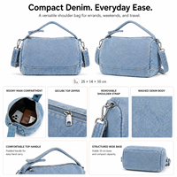 Sac en jean à fermeture éclair en forme de croissant, grande capacité, design souple pour collections de boutiques, production OEM personnalisable, fourniture en marque privée