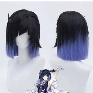 Mujeres Genshin Impact <span class=keywords><strong>Yelan</strong></span> corto recto azul púrpura degradado pelucas - Product Image 2
