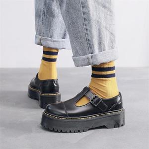 Chaude nouvelle mode femmes plate-forme bottes bout rond grande taille en <span class=keywords><strong>cuir</strong></span> véritable femmes chaussures dames épais chaussures plates Style collège - Product Image 6