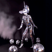 Nouvelle technologie de costume de performance, Masque de tête de cheval argenté effet miroir, Accessoires de danse mécanique, Design élégant pour adultes