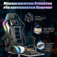 Chaise de jeu 1 pièce, livraison gratuite, lumières colorées, cuir gris, chaise de jeu ergonomique Elite Racing avec bande lumineuse LED RGB
