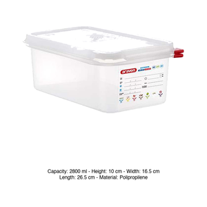 Polypropylene GN 1/4 Food Pan 26.5 × 16.5 × 10 h cm, with Lid, -40/+95 °C Araven - Product Image 3
