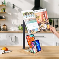 Rak Meja Bambu yang Dapat Disesuaikan, Penyangga Monitor, Dudukan Ponsel, Penjepit Halaman, Penyangga Lipat untuk Buku Masak