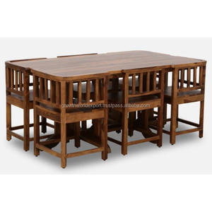 ชุดโต๊ะอาหารไม้ดีไซน์เฉพาะพร้อมเก้าอี้ เฟอร์นิเจอร์ไม้ทำมือจากอินเดีย ชุดโต๊ะอาหารสำหรับร้านอาหาร 6 ที่นั่ง - Product Image 1