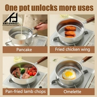 Ensemble de poêles à steak et sauteuses antiadhésives en acier inoxydable 304 à fond plat, poêle de cuisson ronde avec poignée en bois pour gaz et induction