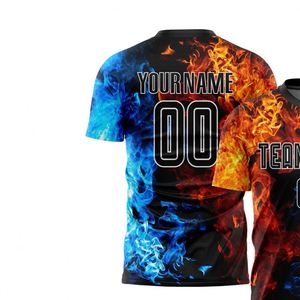 Fire Blue <b>Flame</b> Soccer Jersey Short Sleeve Football <b>Shirt</b> Breathable Lightweight Quick Dry Performance Sportswear for Training - Product Image 3