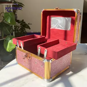 Dmx-valise de maquillage rose, mallette en aluminium avec miroir, Mini boîte pour produits cosmétiques, personnalisée