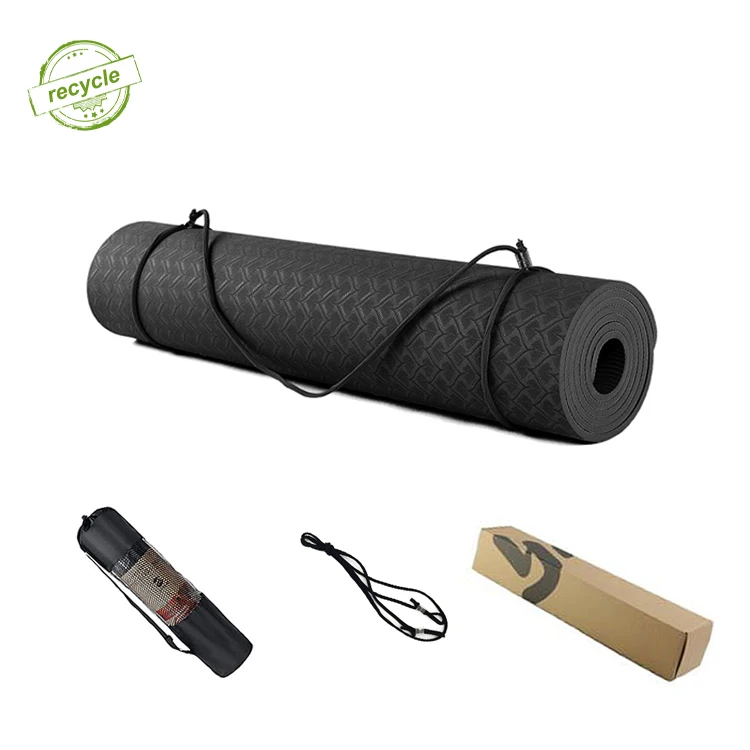 Anti Slip Custom Logo Eco Friendly Biodegradable Workout Fitness Exercise Yoga Matt Recyclable Black No Slip Sport TPE Yoga Mat