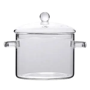 1.3L/1.5L/1.9L Transparent heat resistant Double handle cooking pot Glass Pot For Cooking glass cooking pot