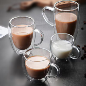 Tazza in ceramica <span class=keywords><strong>a</strong></span> <span class=keywords><strong>doppia</strong></span> <span class=keywords><strong>parete</strong></span> isolante in borosilicato trasparente con manico <span class=keywords><strong>Espresso</strong></span> riutilizzabile e tazza da caffè ghiacciata - Product Image 2