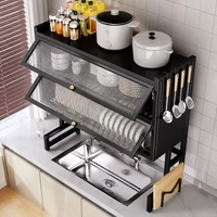 Rak Dapur Baja Karbon Dua Lapis Modern Multifungsi, Organizer Piring Logam PC, Kabinet Pengering Anti Debu, Tempat Bumbu Rumah Tangga