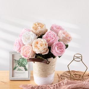 Bouquet de roses artificielles CallaFloral rose, blanc, champagne, polyester, décoration intérieure, mariage, décoration de la maison - Product Image 1