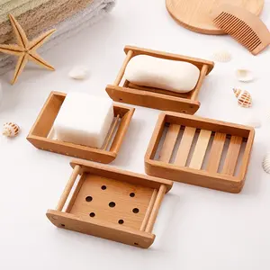 Jabonera de bambú creativa, caja de jabón de drenaje Manual de madera Simple, caja de jabón de estilo japonés para Baño