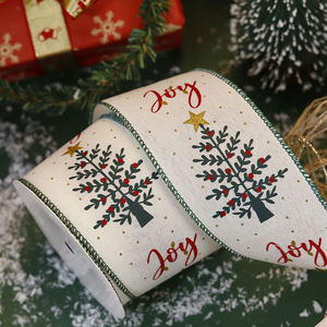 LuDe New Arrival Custom Printed Snowflake Snowman <strong>Ribbon</strong> Logo Wide Christmas <strong>Burlap</strong> Wired <strong>Ribbon</strong> for Christmas Tree Decorations - Product Image 3