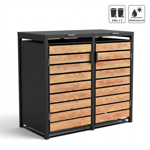 3 Sortings Outdoor Metal <strong>Wheelie</strong> <strong>Bin</strong> <strong>Storage</strong> Shed Open Top Structure with Rolling Lid for Waste <strong>Bins</strong> Management - Product Image 1