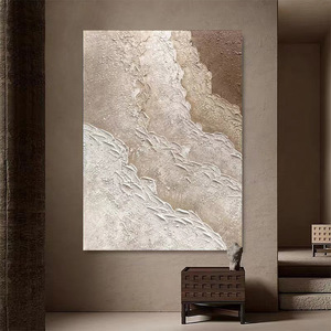 ภาพวาดสีน้ำมันแบบครีมสไตล์วาดด้วยมือล้วนๆ ภาพนามธรรมคลื่นทะเล ภาพตกแต่งห้องนั่งเล่น ภาพศิลปะติดผนังสไตล์วาบิซาบิ - Product Image 2