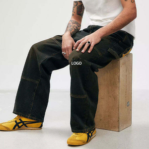 Pantalones Vaqueros Anchos Personalizados de Algodón 100% con Múltiples Bolsillos, Estilo Cargo, para Hombre, Corte Recto, Pierna Ancha, Jogger, Skater, Streetwear - Product Image 3