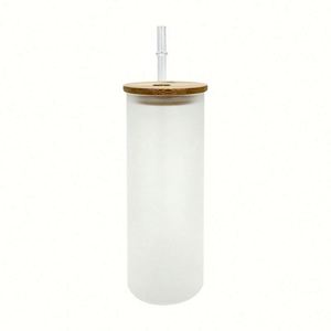 Bouteille d'eau en verre en forme de canette de bière 18 oz, gobelet vierge pour sublimation, gobelet givré 18 oz, bocal Mason avec couvercle en bambou et paille - Product Image 3